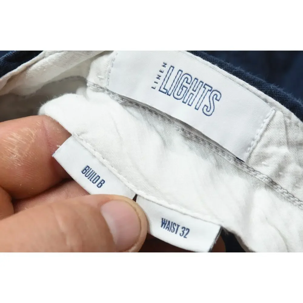 SPOKE Linen Lights Build B Pants Mens 32 Navy Blue Straight Leg Slim Fit Cotton